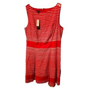 Talbots Red Tan Cream Rope Pattern Nautical Anchor Flare Knee Dress NWT 14P